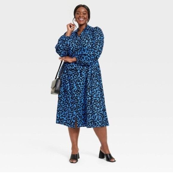 Ava & Viv Blue Leopard Print Midi Dress - Picture 2 of 6